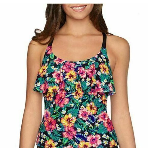 Arizona Pink Floral Swim Tankini Small - Picture 2 of 11